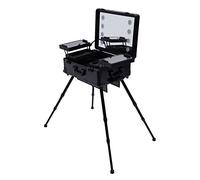 Mallette de maquillage noire avec 4 roulettes, hauteur réglable avec 4 compartiments multifonctionnels et 8 ampoules LED, pour centre de beauté, salon, maison, Noir , Élégante