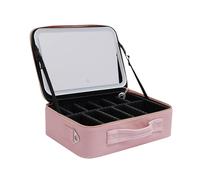 Mallette de maquillage portable étanche multifonction de voyage avec miroir, pour ranger le maquillage et les vêtements de protection, colliers, boucles d'oreilles, rose, 37 x 26,5 x 12,5 cm, rose