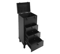 Mallette de maquillage pour femme - Verrouillable - En panneau MDF + cadre en aluminium - Roulettes pivotantes à 360° - 34 x 27 x 73 cm - Noir brillant
