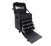 Mallette de maquillage professionnelle 2 en 1, à roulettes, avec 8 tiroirs et roues, grand chariot de rangement pour outils de maquillage, en nylon imperméable, pour coiffeur et voyage, 44 x 35 x 71,5
