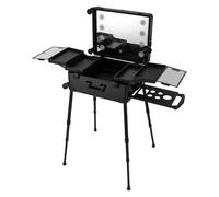 Mallette de maquillage professionnelle 3 en 1 en aluminium 3 en 1 - Avec miroir, lumière LED, plateaux extensibles et pieds réglables - 53 cm, Noir , 45*35CM