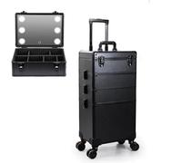 Mallette de Maquillage Professionnelle à roulettes avec Miroir éclairé par LED, 3 en 1, Grand Chariot de Rangement pour cosmétiques, roulettes pivotantes, Mallette de Salon de Coiffure, Chariot de v