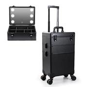 Mallette de Maquillage Professionnelle à roulettes avec Miroir éclairé par LED, 3 en 1, Grand Chariot de Rangement pour cosmétiques, roulettes pivotantes, Mallette de Salon de Coiffure, Chariot de v