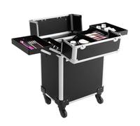 Mallette de maquillage professionnelle à roulettes en aluminium - Grande capacité - Avec poignée de traction et serrures - Pour coiffeurs, maquilleurs - Noir