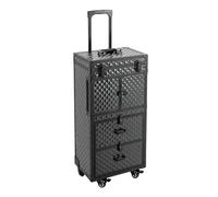 Mallette de maquillage professionnelle avec 4 roulettes - Valise à roulettes - En aluminium - Pour voyage, coiffure, maquilleur - Noir, Noir , Moderne
