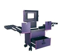 Mallette de maquillage professionnelle avec roulettes, caisse en aluminium et tiroirs pour cosmétiques et outils de coiffure, grand chariot de rangement pour produits de beauté essentiels, violet