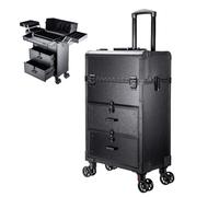 Mallette de maquillage professionnelle - Chariot de voyage à roulettes pour maquillage - Rangement de vanité en aluminium - Triple étui noir pour maquilleurs, noir 1, Taille unique