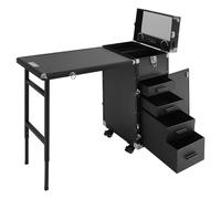 Mallette De Maquillage Professionnelle en Aluminium, Table De Manucure à roulettes avec Haut-Parleur Bluetooth Et Miroir, Chariot De Maquillage Mobile Pliable avec roulettes De Blocage