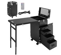 Mallette de maquillage professionnelle pliable avec table et télécommande, table de manucure mobile à roulettes avec 4 tiroirs et roulettes, station de maquillage, mallette multifonction