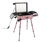 Mallette de maquillage Rolling Makeup Train Valise avec miroir lumineux Grand maquillage cosmétique Orgainzer Box Valise de voyage avec Bluetooth Professional Protable Alliage d'aluminium Chariot