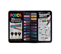 Mallette de Marqueurs - POSCA - 20 Pièces - Multisupports - Couleurs Vives - Indélébiles