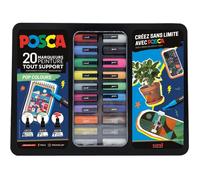 Posca Mallette Pop Colours – 20 marqueurs peinture acrylique métal noir, pointes fines/moyennes