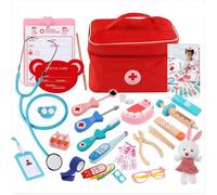 Mallette de médecin pour Enfants , Bois 41 pièces avec stéthoscope téléphone Portable Lunettes Jouet de Dentiste