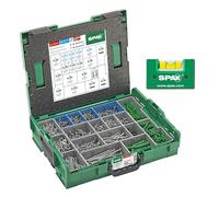 Mallette de montage SPAX pour électriciens L-BOXX grande - 1 200 vis à tête demi-ronde en 14 tailles, WIROX A9J et acier inoxydable A2, 250 chevilles, 6 embouts T-STAR plus et niveau à bulle
