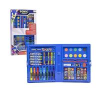Mallette de peinture Sonic - Contient des feutres et des crayons de couleur, de la peinture à l'eau, des autocollants et une règle - Set de fournitures scolaires - Produit original conçu en Espagne