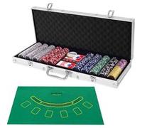 Costway Mallette de poker 500 jetons, 2 jeux de cartes, tapis feutre, étui aluminium argenté