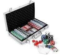 Mallette de Poker Coffret de Poker Complet, Jetons de Poker de Casino avec Boîtier en Aluminium avec 300 jetons + 2 Jeux de Cartes + 5 dés