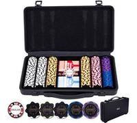 Engelhart Set Poker Complet – Mallette métal noire, 300 jetons 14g, 2 jeux, bouton croupier, 5 dés