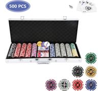 Mallette de poker Set de 500 jetons de poker Set de poker Jeu de poker Argent