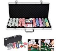 Mallette de poker Texas Hold'em 500 jetons Aufun en aluminium argent avec 2 jeux de 54 cartes