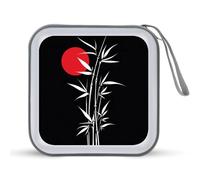 Mallette de rangement portable en bambou pour CD et DVD Motif soleil rouge
