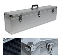 Mallette de transport longue en aluminium avec couvercle amovible en mousse cubique argentée 83 cm