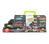 Dickie Toys Carry & Store Transporter - Camion Jouet de Rangement pour 28 Voitures Jouet avec 4 Voitures, Accessoires Inclus avec Rampe pour Enfants à partir de 3 Ans, Emballage Zerowaste
