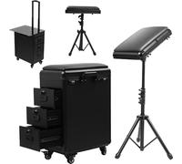 Mallette de voyage pour tatouage, station à roulettes portable avec 3 tiroirs et support d'accoudoir réglable, station de travail 2 en 1, trousse de maquillage pour artistes professionnels du