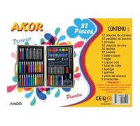 Mallette dessin/peinture naturel+82pièces, Crayons, feutres, peintures, règle, gomme,.. - Akor - Marron Marron G
