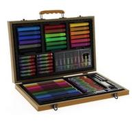 Mallette dessin/peinture bois 77 pièces, Crayons, feutres, peintures, règle, gomme, etc. - Akor - MARRON MARRON G