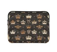 Mallette d'ordinateur classique 16" Luxe Gold Crown Print Noir | Sac de rangement pour ordinateur portable 16" pour femme estuche para L