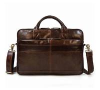mallette en cuir de cheval fou pour hommes,sac à main d'affaires en cuir de vache 15.6 pouces,portefeuille pour ordinateur portable,sac messager à bandoulière - BROWN Marron