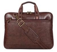 Mallette en cuir vegan pour homme - Sac d'ordinateur extensible pour ordinateur portable de 14 pouces - Marron