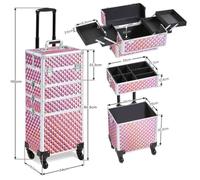 Mallette Maquillage à Roulettes - Vanity Détachable - 4 en 1 Aluminium - Trolley Comestique Professionnel Rose pailleté - Yaheetech