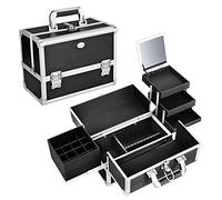 Mallette Maquillage Mallette à Onglerie avec Miroir et Fentes pour Vernis Vanity Valise Rangement Maquillage Makeup Case Professionnel Coiffure Bijoux Boîte Cosmétiques Organisateur Beauty Case, Noir