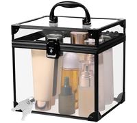 Mallette Maquillage Transparente, Clear Vanité Rangement Malette à Onglerie, Organisateur Beauté Cas Femme Bijoux, Boîte de Cosmétiques avec Cadenas et Touches pour Femme, 20 x 17 x 19 cm