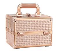 Mallette Maquillage Vanité Malette Valise Maquillage Rangement avec Le Miroir Bijoux Boîte de Cosmétiques Organisateur Beauté Cas de Voyage Aluminium Coffrets à Onglerie Professionnel Femme, Or Rosé