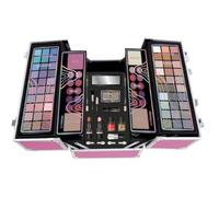 Mallette métallique de maquillage professionnelle couleur rose avec 100 pièces. 30,40 x 23,40 x 20,60 cm