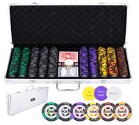 Engelhart Malette de poker 320921 – Métal argenté, 500 jetons 14 g Mises élevées, 2 jeux de cartes