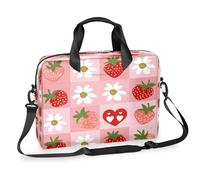 Mallette pour ordinateur portable de 15,7" avec bandoulière amovible, motif fraises et marguerites