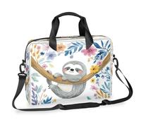 Mallette pour ordinateur portable de 15,7" avec bandoulière amovible - Motif paresseux et feuille - Pour homme et femme