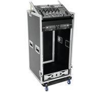 Mallette pour table de mixage Roadinger Spezial-Kombi-Case 20 HE avec poignée de transport, avec roulettes noir, argent aluminium, bois