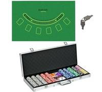 Mallette pro de poker verrouillable coffret pro poker 500 jetons 2 jeux cartes 5 dés 3 boutons 2 clés tapis alu G