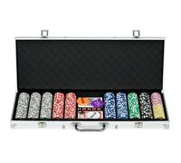 Mallette pro de poker verrouillable coffret pro poker 500 jetons 2 jeux cartes 5 dés 3 boutons 2 clés tapis alu