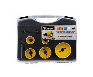 Mallette scie cloche - DIAGER - jaune 9pc bimétal 22-29-35-44-51-68 mm + 2 pilotes hex + foret centreur