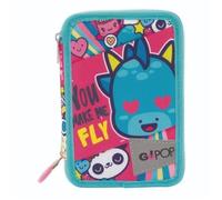 Mallette scolaire - GIOCHI PREZIOSI - Love&Peace GOPOP - 3 compartiments - 18 crayons - Zippée