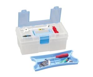 Mallette transparente avec couvercle à compartiments - Bleu