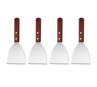 Mallez Lot de 4 grattoirs à grille en acier inoxydable avec manche en bois, outil de nettoyage pour barbecue plat, cuisine et cuisine extérieure, passe au lave-vaisselle
