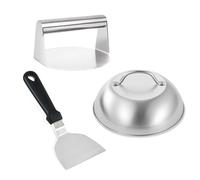 Mallez Smash Ensemble de hamburgers avec couvercle en forme de dôme robuste de 22,9 cm et presse à hamburger en acier inoxydable de 14 cm et spatule à gril - Accessoire de barbecue pour barbecue plat