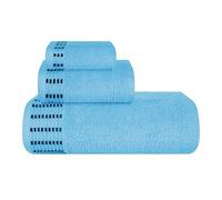 MALLONI HOME Lot de 3 serviettes en coton ultra doux comprenant 1 drap de bain 70 x 140 cm, 1 serviette de toilette 40 x 60 cm et un lit de toilette 30 x 30 cm Bleu ciel